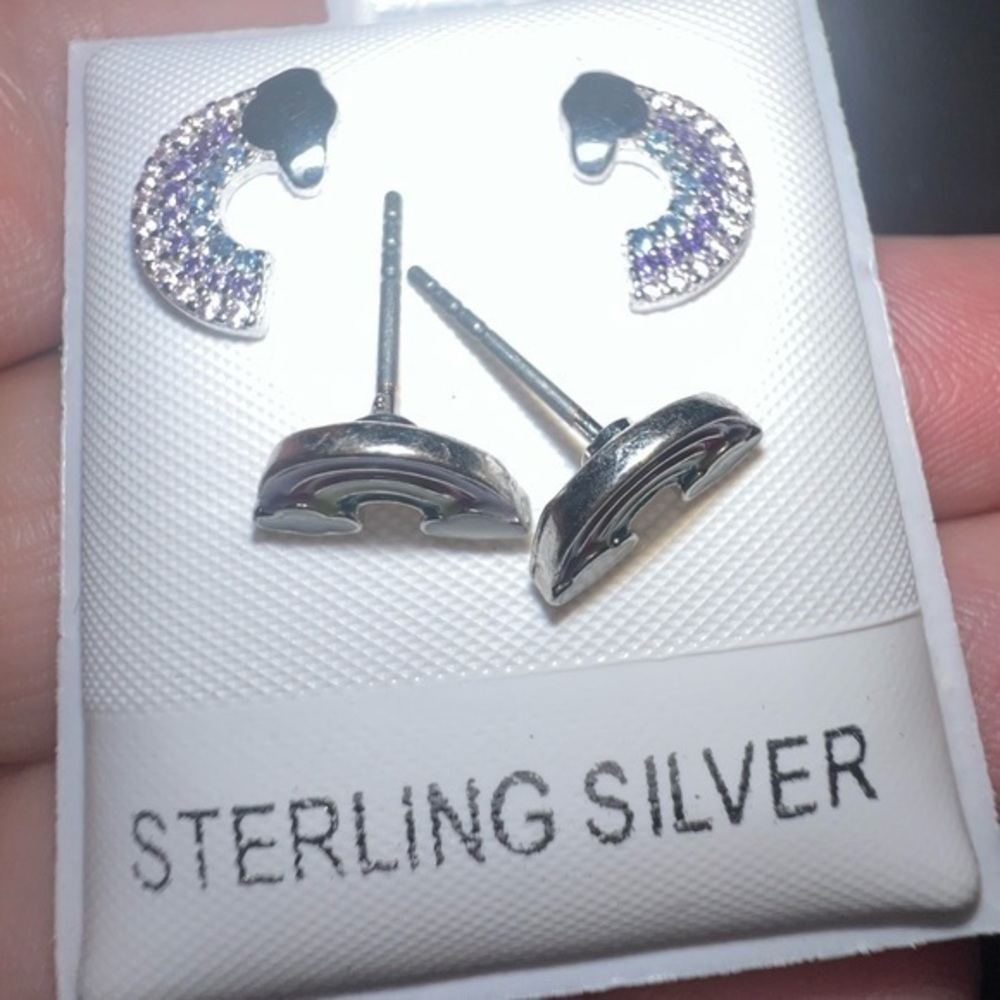 🏷 🌈  NEW Rainbow Ear stud Earrings 925 sterling 2 pairs